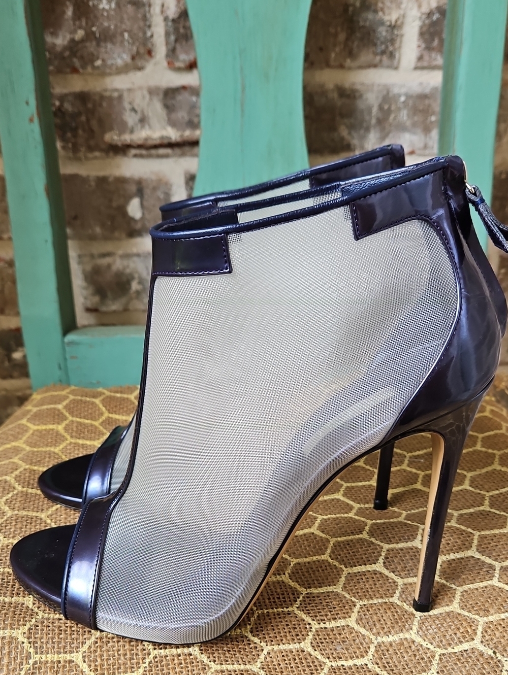 Casadei RARE STYLE  T Strap Blue Purple Metallic Stiletto Mesh Ankle Booties
